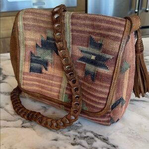 Y2K Kilim Tapestry Aztec Leather Boho Crossbody Purse